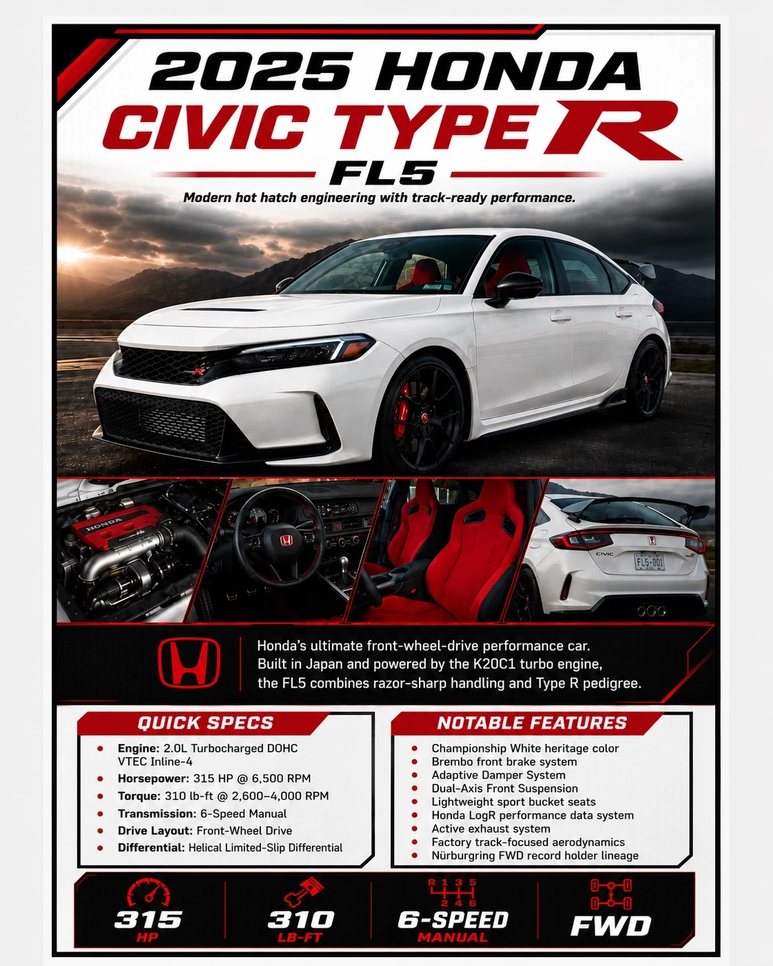 Finished 24x36 car show display board for Joe from Long Island's 2025 Honda Civic Type R FL5