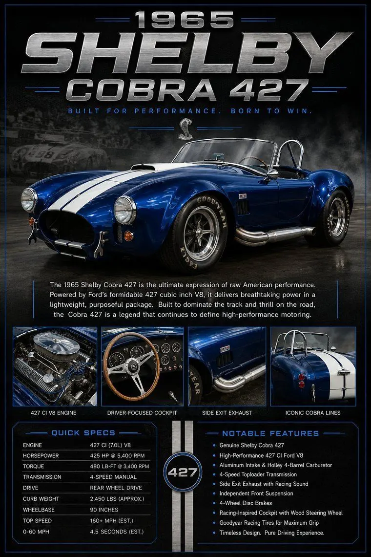 1965 Shelby Cobra 427 custom car show display board example