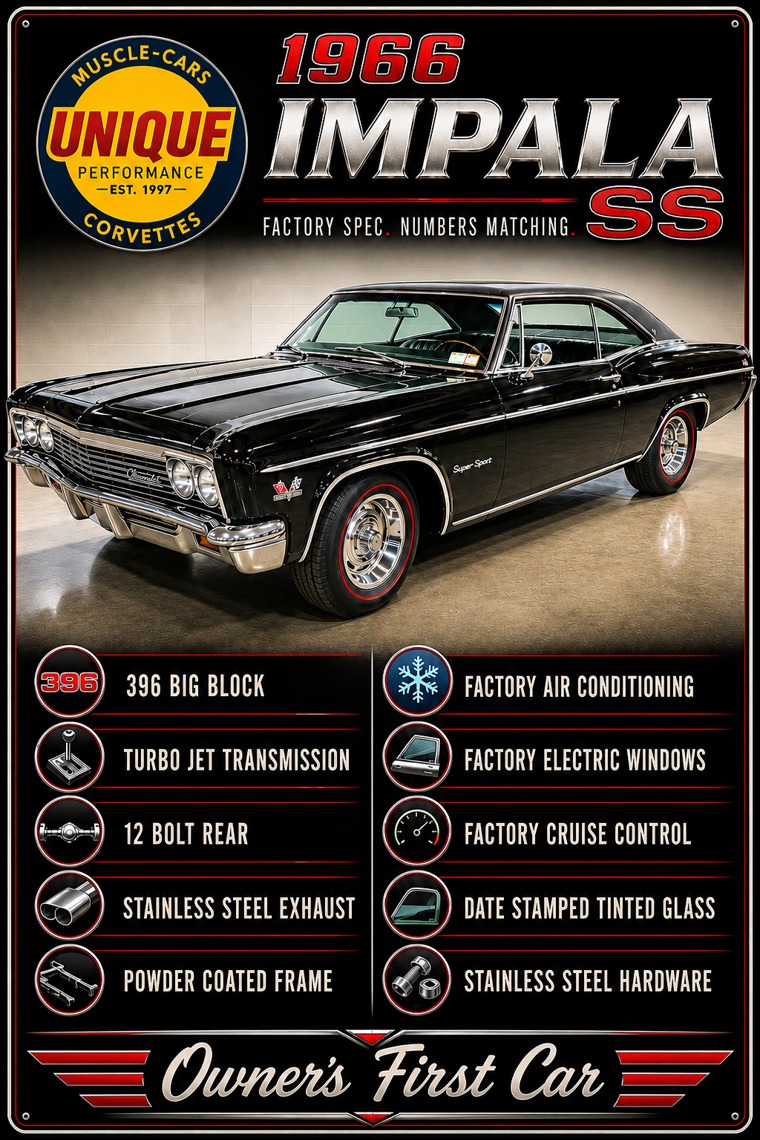 Custom 24x36 car show display board for a restored 1966 Chevrolet Impala SS 396