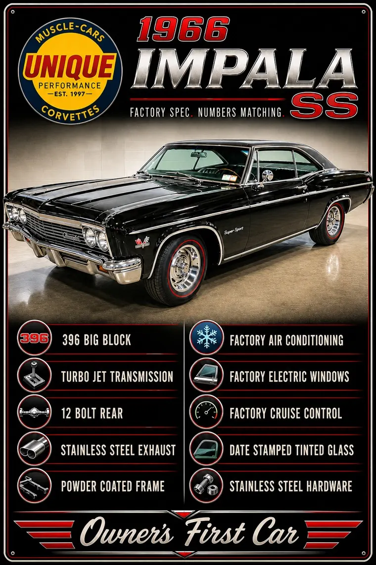 Sample custom 24x36 car show display board for a 1966 Impala SS