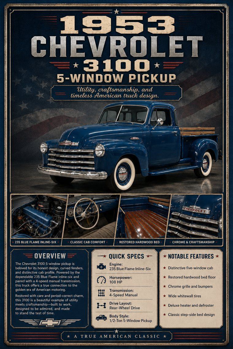 1953 Chevrolet 3100 5-Window Pickup custom show car display board