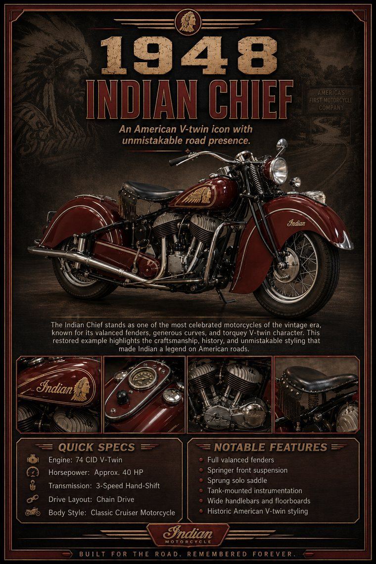 1948 Indian Chief custom show car display board