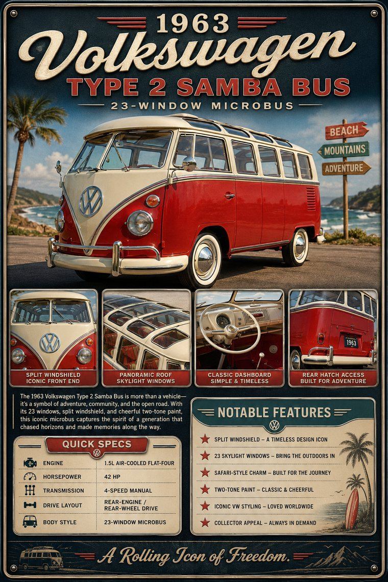 1963 Volkswagen Type 2 Samba Bus custom show car display board