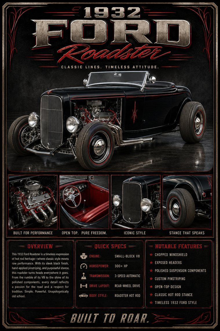 1932 Ford Roadster custom show car display board