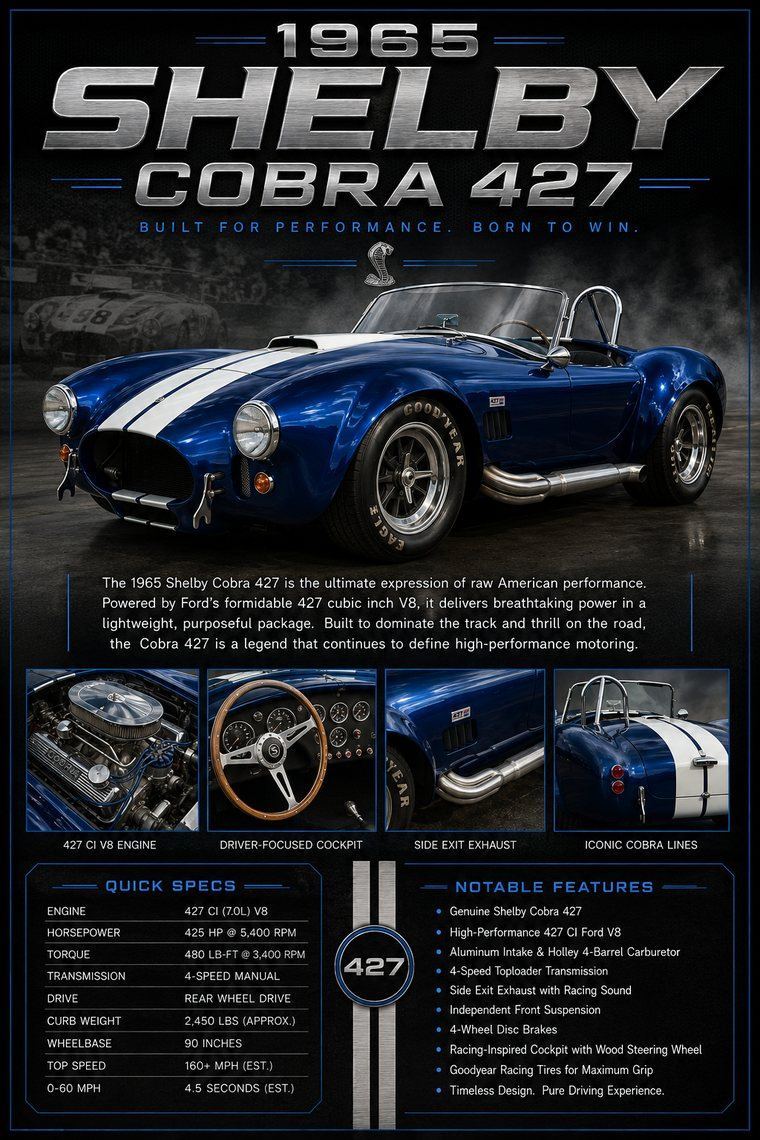 1965 Shelby Cobra 427 custom show car display board