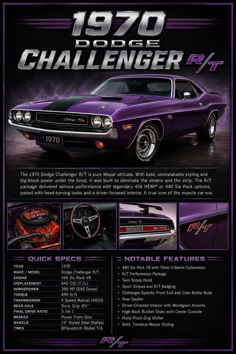 1970 Dodge Challenger R/T custom show car display board