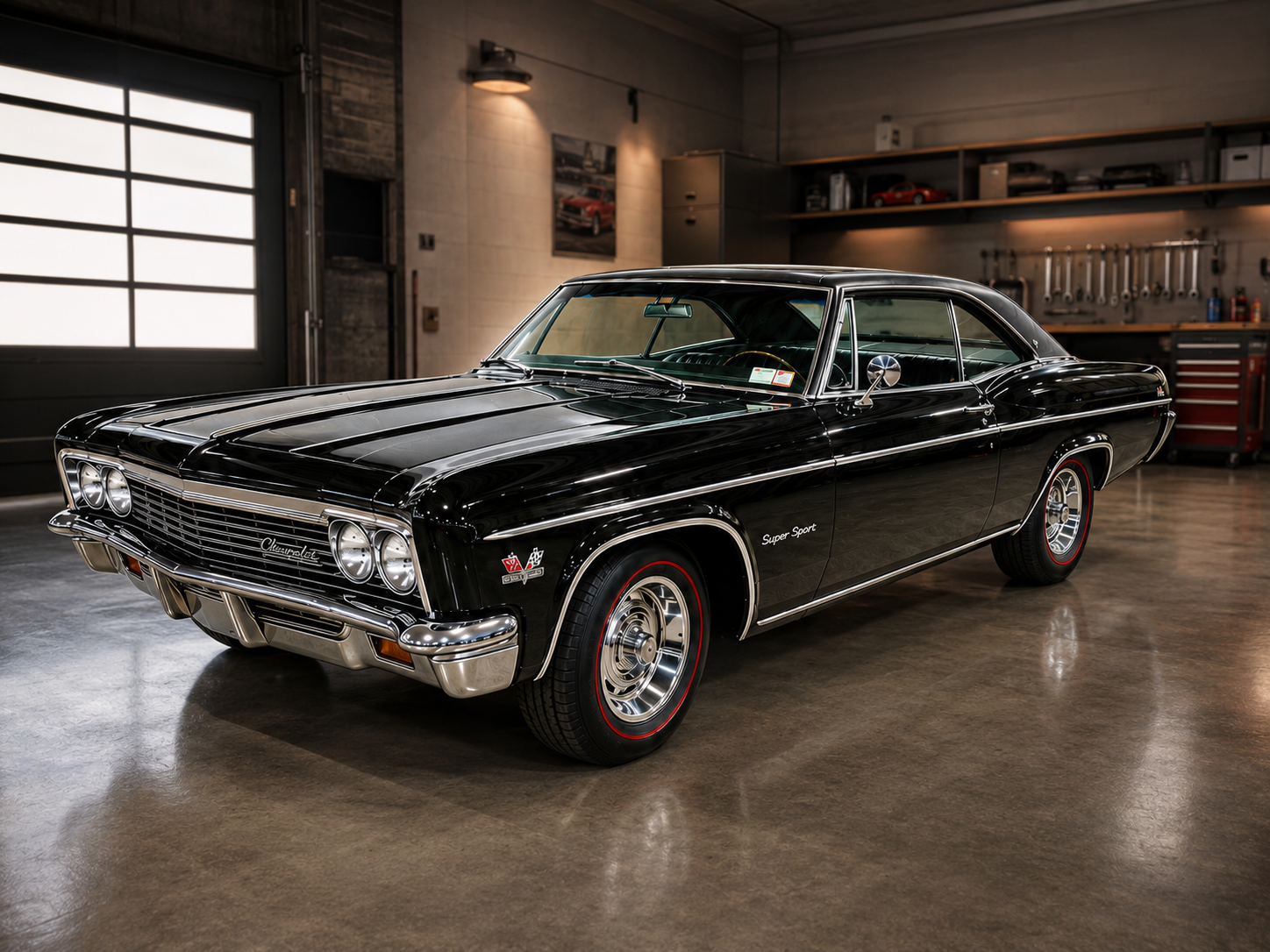 1966 Chevrolet Impala SS in a garage setting